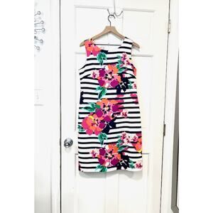 Talbots Sheath Dress Sz 10 Floral Striped Sleeveless Midi Summer Tropical Resort